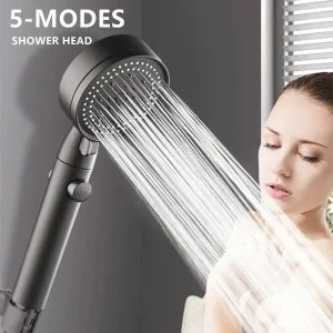 Pommeau de douche haute pression réglable, 5 Modes avec tuyau, économie d’eau, buse de pulvérisation d’arrêt à une touche, accessoires de salle de bain et de douche Pommeau de douche haute pression réglable, 5 Modes avec tuyau, économie d’eau, buse de pulvérisation d’arrêt à une touche, accessoires de salle de bain et de douche