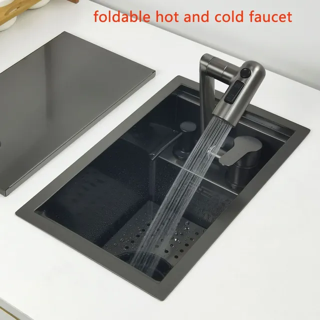 Évier de cuisine gris foncé caché – vue 3