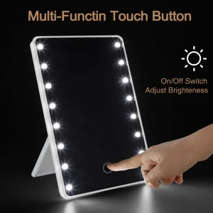 Miroir de maquillage à 16 LED avec lumière tactile réglable, miroir cosmétique de bureau Portable, outils de coiffeuse pour voyage et maison