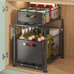 Évier de cuisine support de rangement panier extractible Double couche épices Snack bouteille peut organisateur armoire étagère multi-niveaux sous armoire