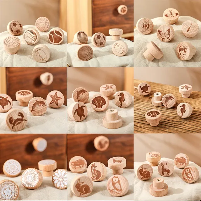 Boutons d'armoire en bois à porte ronde