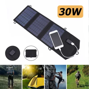 Panneau solaire pliable trente watts portable USB étanche IP65 polysilicium haute efficacité compact léger robuste antirayures