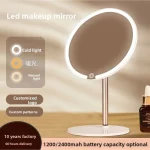 Miroir de maquillage rond LED, miroir de bureau avec métal léger, petit cadeau, vente en gros, nouveauté 2026