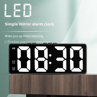 LED miroir horloge de Table alarme numérique Snooze affichage temps…