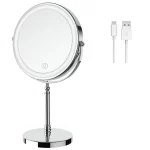 Miroir de maquillage éclairé, miroir de courtoisie grossissant 1x/10x rechargeable 2000 mAh avec 3 couleurs 360 °   Luminosité de rotation réglable