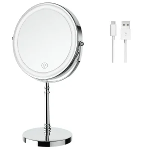 Miroir de maquillage éclairé, miroir de courtoisie grossissant 1x/10x rechargeable 2000 mAh avec 3 couleurs 360 ° Luminosité de rotation réglable Miroir de maquillage éclairé, miroir de courtoisie grossissant 1x/10x rechargeable 2000 mAh avec 3 couleurs 360 ° Luminosité de rotation réglable