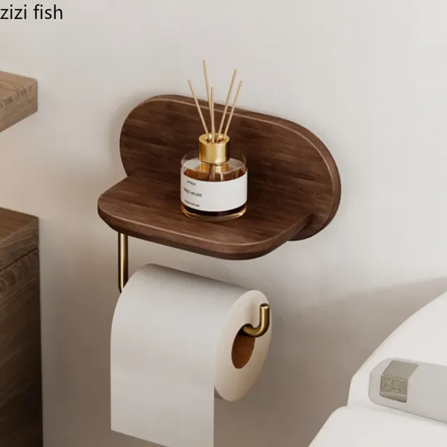 Porte papier toilette mural bois noyer tablette intégrée… – vue 2