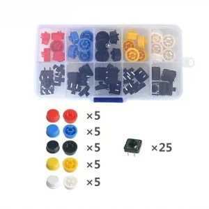 Kit de 25 interrupteurs tactiles légers, 12 × 12 × 7.3mm, capuchons de micro-interrupteur à bouton-poussoir Tactile, composants électroniques DIP pour PCB/tableau de bord/bricolage