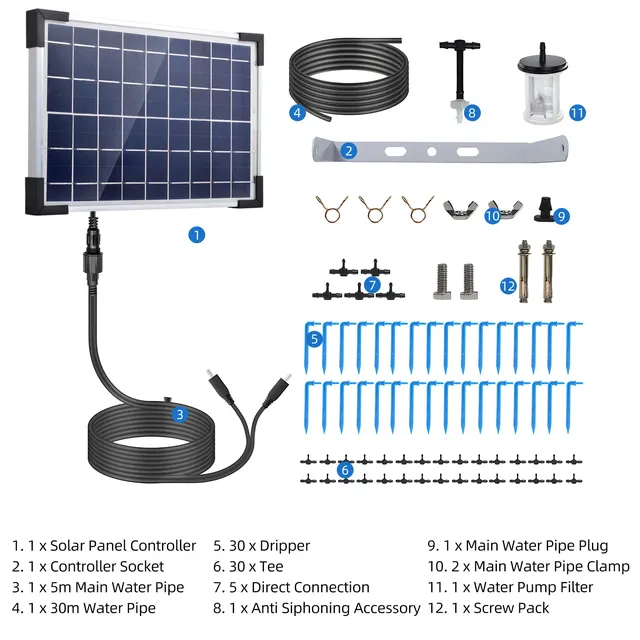 Système d'irrigation goutte-à-goutte solaire automatique – vue 3