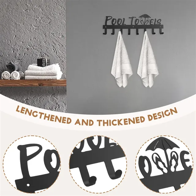 Porte serviettes mural métal noir mat crochets huit… – vue 5