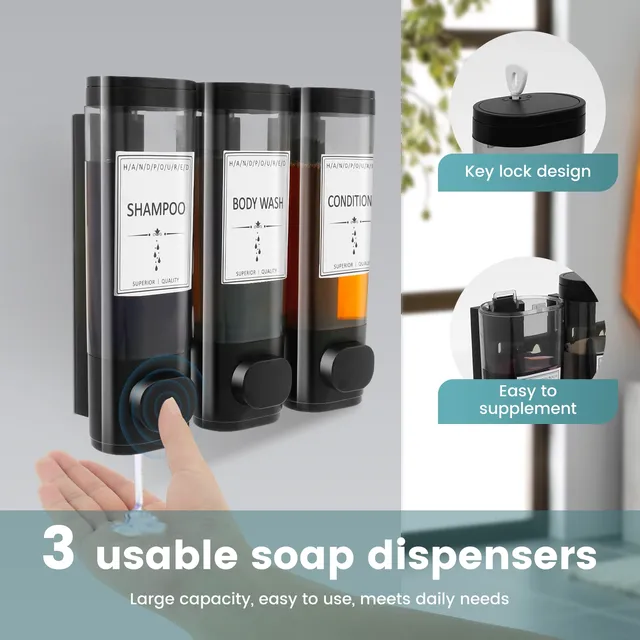 Distributeur mural triple shampooing savon revitalisant… – vue 3