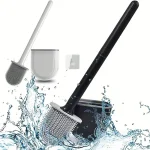 Brosse de toilette en Silicone, brosse de nettoyage à tête plate, Flexible, mural, noir, nettoyeur de cuvette de toilette, ensemble de porte-brosse pour WC salle de bains