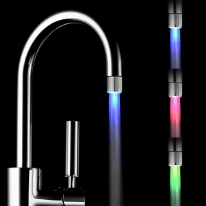 Tête de robinet LED, économie d’eau, lumière de flux, buse de robinet aérateur pour cuisine salle de bains, changement de 7 couleurs automatiquement Tête de robinet LED, économie d’eau, lumière de flux, buse de robinet aérateur pour cuisine salle de bains, changement de 7 couleurs automatiquement