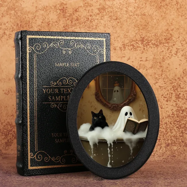 Décoration ovale sur le thème du fantôme et du chat noir… – vue 2