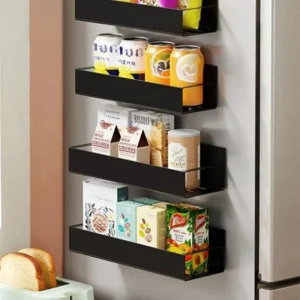 Support de rangement latéral magnétique pour réfrigérateurs et machines à laver – Installation sans perçage, finition métallique, organisateur d’épices mural Support de rangement latéral magnétique pour réfrigérateurs et machines à laver – Installation sans perçage, finition métallique, organisateur d’épices mural