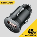 Essager 45W chargeur de voiture QC 3.0 pour Huawei Xiaomi Charge rapide SCP Samsung AFC Charge rapide PD 3.0 Type C Charge de téléphone Portable