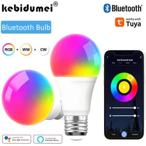 Tuya – ampoule Led intelligente E27, 220V, lumière intelligente, variable, Bluetooth, RGB, contrôle par application, pour décoration de chambre à coucher, lumières de fête Tuya – ampoule Led intelligente E27, 220V, lumière intelligente, variable, Bluetooth, RGB, contrôle par application, pour décoration de chambre à coucher, lumières de fête