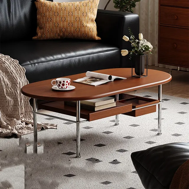 Table basse ovale noyer brun chaud plateau arrondi…