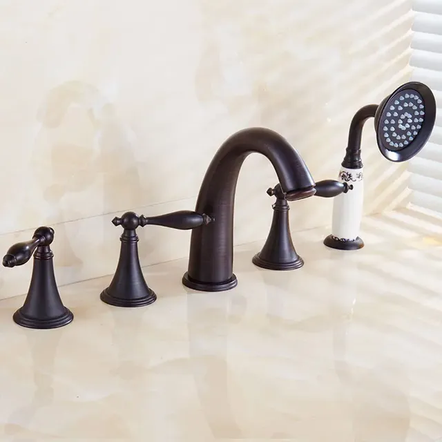 Robinet de baignoire à 3 poignées en laiton Antique noir – vue 2