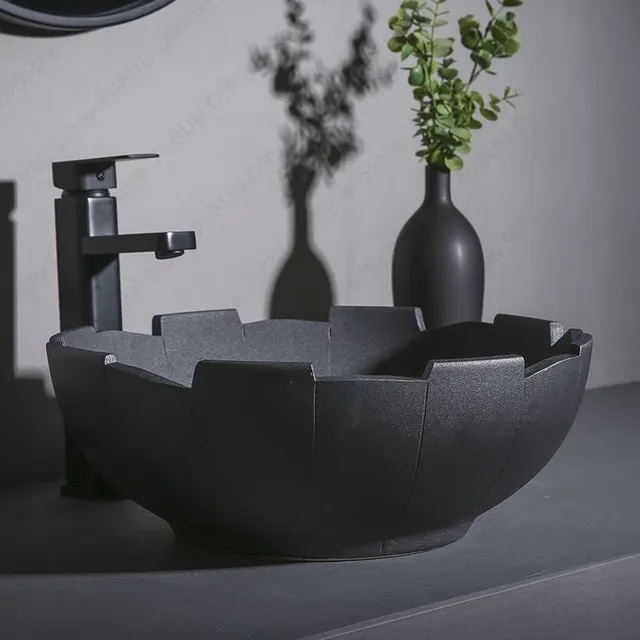 Évier de Lavabo en Céramique Noire – vue 5