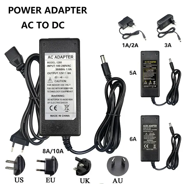 Transformateur AC 220V 110V à DC 12V 1A 2A 3A 5A 6A 8A 10A