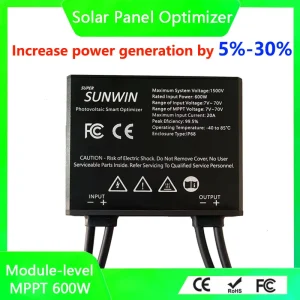 Optimiseur de puissance photovoltaïque, entrée 600W 60V, surveillance du panneau solaire en temps réel IP68, limitation de tension et prévention des points chauds