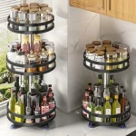 360 ° Étagère à épices rotative, organisateur de pots, boîtes, plateau de rangement antidérapant pour condiments, support de rangement de cuisine, accessoires de cuisine