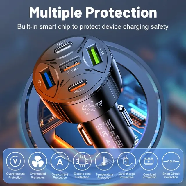 Chargeur de voiture USB 5 ports 65W – vue 4