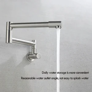 Robinet pliant télescopique de cuisine mural, bec rotatif à 360 degrés, robinet de lavabo à main froide unique, robinet d&rsquo;eau universel sans éclaboussures
