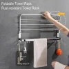 porte serviettes mural pliable inoxydable chromé mat moderne tablette crochets mobiles antirouille grande capacité gain place