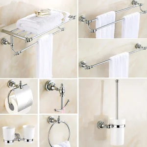 Ensemble d&rsquo;accessoires de salle de bains en laiton chromé, étagère à serviettes, porte-serviettes, porte-papier hygiénique, porte-savon, crochet pour Robe, ensemble de matériel de salle de bains