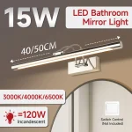 85-265V LED miroir lumière étanche 15W 40/50cm Dimmable 3 couleurs lumière pour salle de bain maquillage éclairage lampes de miroir suspendues