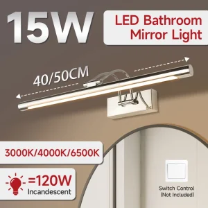 85-265V LED miroir lumière étanche 15W 40/50cm Dimmable 3 couleurs lumière pour salle de bain maquillage éclairage lampes de miroir suspendues 85-265V LED miroir lumière étanche 15W 40/50cm Dimmable 3 couleurs lumière pour salle de bain maquillage éclairage lampes de miroir suspendues