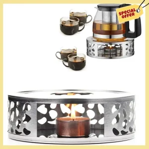 -BABQ 2X chauffe-thé chauffe-café en acier inoxydable avec porte-bougie chauffe-plat Base à thé creux sculpté Design chauffe-café