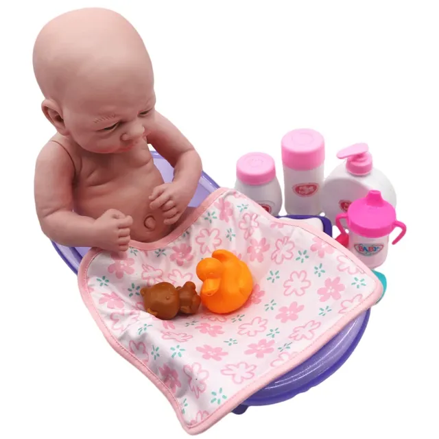 Poupée bébé réaliste silicone bain baignoire rose… – vue 2