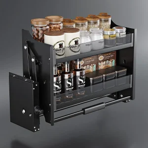 Panier de levage de cuisine, tampon haut et bas, porte ouverte, support de rangement, panier d’assaisonnement, meubles de cuisine Panier de levage de cuisine, tampon haut et bas, porte ouverte, support de rangement, panier d’assaisonnement, meubles de cuisine