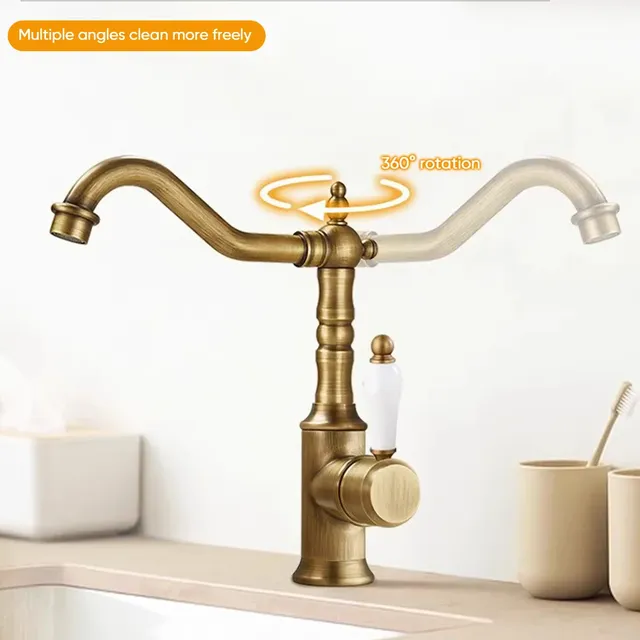 Robinets de lavabo grue en laiton de couleur Antique – vue 5