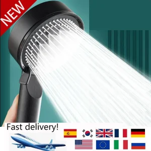 Pommeau de douche à haute pression réglable, économie d&rsquo;eau, arrêt à une touche, buse de pulvérisation, accessoires, 5 modes