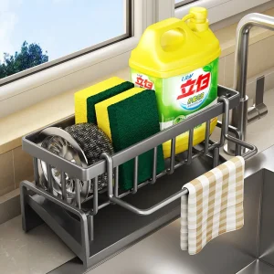 Égouttoir d&rsquo;évier de cuisine, organisateur en plastique auto-drainant, étagère d&rsquo;évier, porte-éponge à savon, porte-serviettes, panier filtrant
