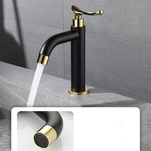 Robinet d'évier de lavabo noir et or – vue 5