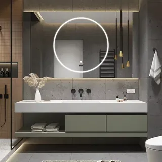 Armoire vanité chêne patiné lavabo intégré vasque comptoir marbre…