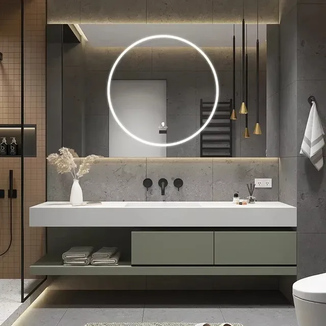 Armoire vanité chêne patiné lavabo intégré vasque…