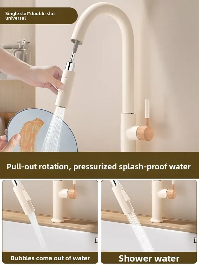 Robinet de cuisine en rondins crème extractible – vue 3