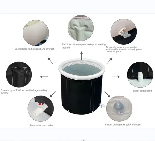 Bain à Bulles Noir Pliable en PVC Gonflable avec… – vue 2