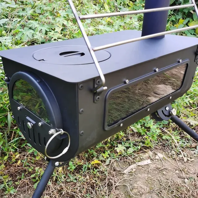 Poêle bois portable camping pliable acier noir cheminée… – vue 2