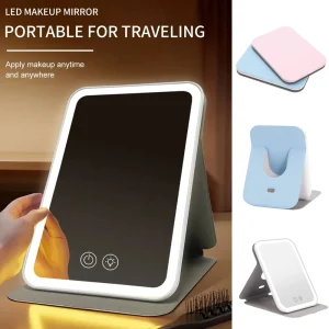 Miroir de maquillage à écran tactile LED, pliable, éclairé, 3 couleurs, Modes d&rsquo;éclairage, outils de miroir cosmétique rechargeables par USB