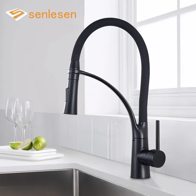 Robinet de cuisine en caoutchouc noir/Nickel/Chrome/or