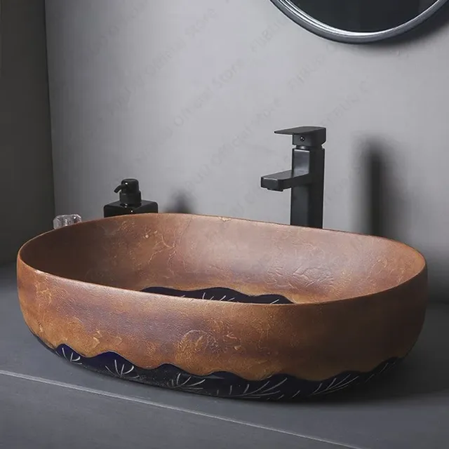 Vasque céramique ovale posée vintage industriel bronze… – vue 2