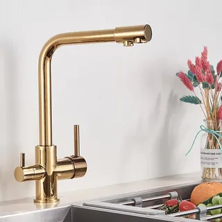 Robinet de cuisine avec filtre à eau de luxe doré