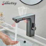 Robinet de lavabo à capteur intelligent, écran d&rsquo;affichage numérique, mitigeur d&rsquo;eau chaude et froide, robinet sans contact pour salle de bains, robinets de lavabo, grue